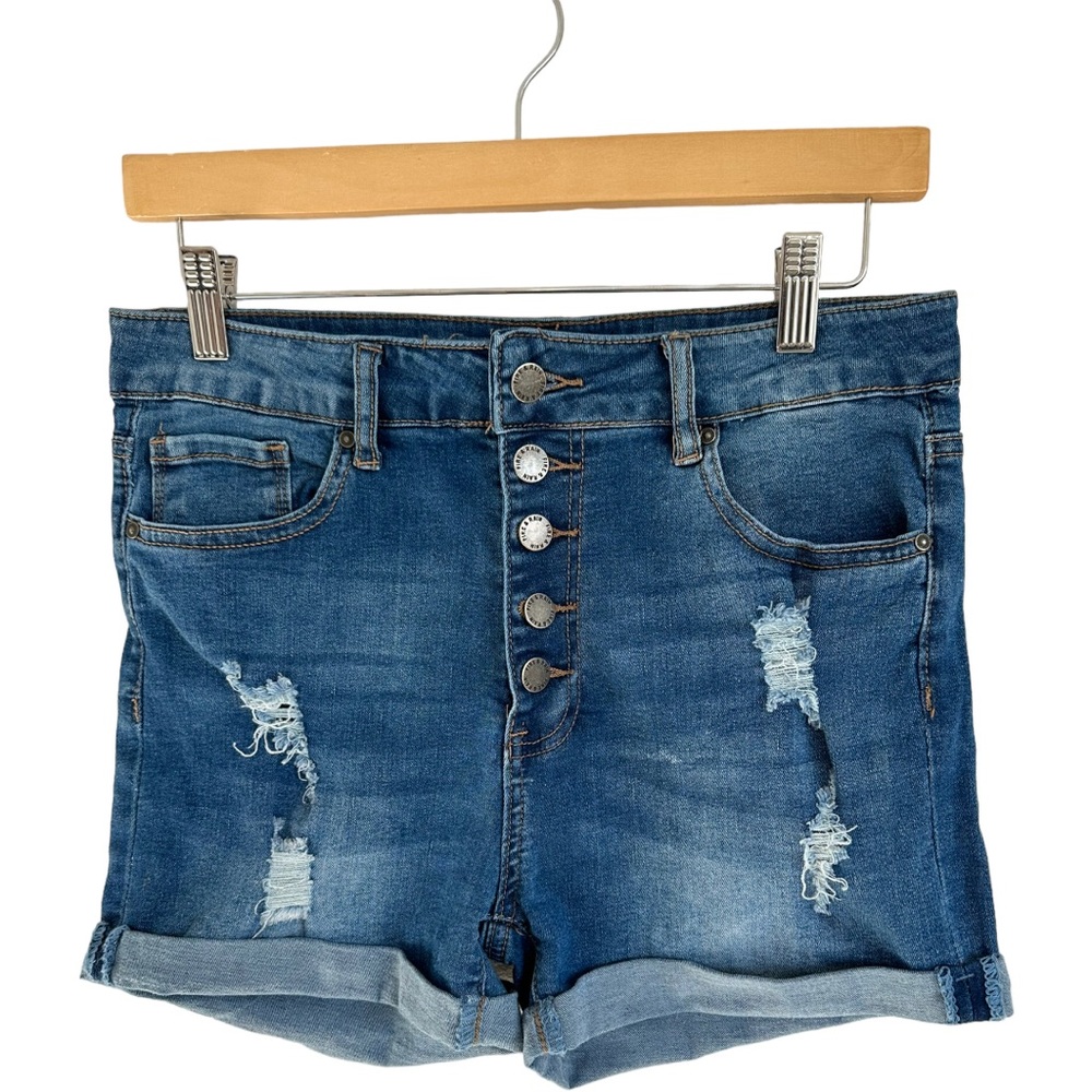 Fire and Rain Exposed Button High Rise Jean Shorts Distressed Size 7